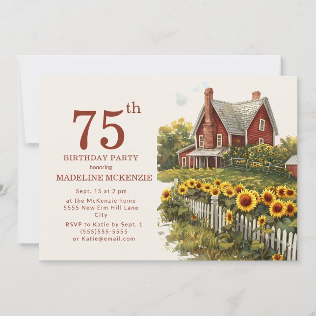 Invitation Ferme de tournesols 75e fête d'anniversaire  (Devant)
