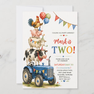 Invitation Ferme de tracteur bleu Deuxième anniversaire