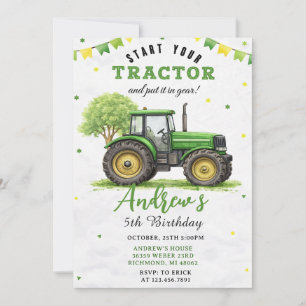 Invitation Ferme de tracteur vert personnel pour anniversaire