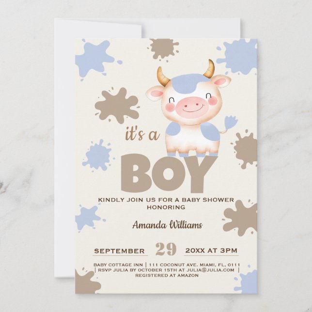 Invitation Ferme de vaches sacrées garçon bébé shower (Devant)