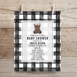 Invitation Ferme En vichy Boho Bear Baby shower