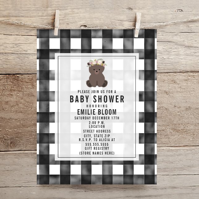 Invitation Ferme En vichy Boho Bear Baby shower (Créateur téléchargé)