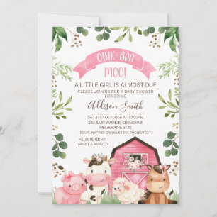 Invitation Ferme et Baby shower de grange rose Floral