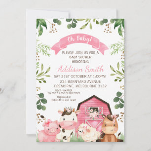 Invitation Ferme et Baby shower de grange rose Floral