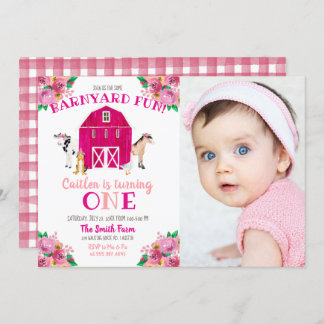 Invitation Ferme Fille Pink Barnyard Anniversaire Bash Cow Ho