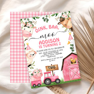 Invitation Ferme Filles Pink Grange Tracteur Anniversaire