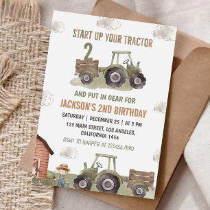 Invitation Ferme Green Tracteur 2e anniversaire