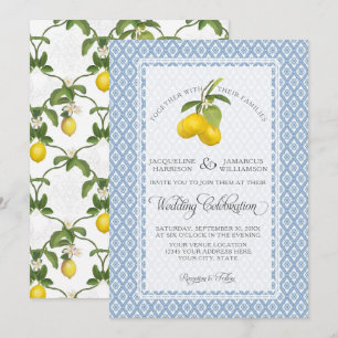 Invitation Ferme Jardin Lemon BOHO Citrus Bleu et blanc