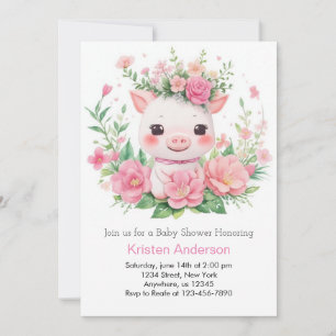 Invitation Ferme Pink Piglet Blissful Baby shower fille