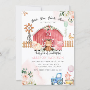 Invitation Ferme rose Animaux de Barnyard Invitatiatiatiatio