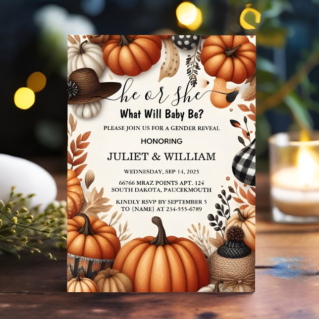 Invitation Ferme Rose Bleu Chute Fille Citrouille Genre Révél (Créateur téléchargé)