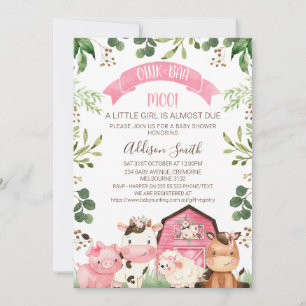 Invitation Ferme rose Floral Baby shower Grange