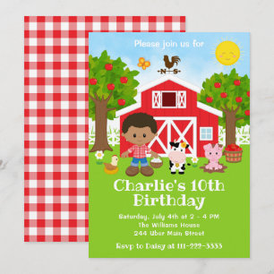 Invitation Ferme Rouge Barnyard Anniversaire Afro-Américain