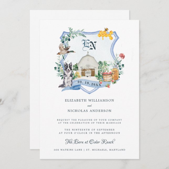 Invitation Ferme rustique | Barne Mariage Crest (Devant / Derrière)