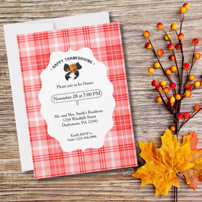 Invitation Ferme Rustique Plaid de fête de Thanksgiving d'aut (Créateur téléchargé)