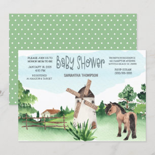 Invitation Ferme Vaisseau de cheval Baby shower animal garçon
