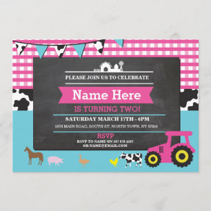 Invitation Ferme Yard fête d'anniversaire Animal Pig Tracteur