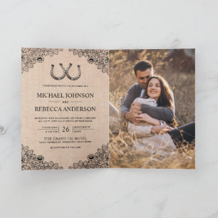 Invitation Fers à Cheval Toile de Jute Code QR Mariage Photo