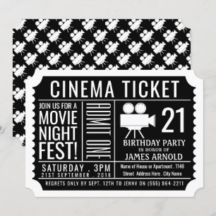 Invitation Fest de soirée cinéma, billet de cinéma, fête