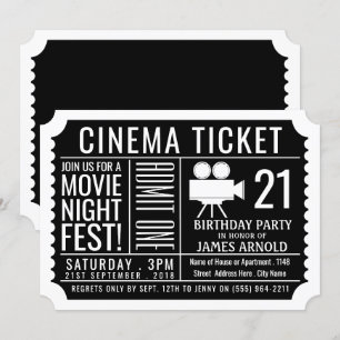 Invitation Fest de soirée cinéma, billet de cinéma, fête