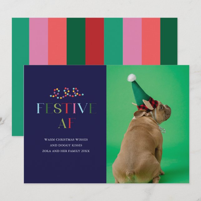 Invitation Festif AF Funny Pet Photo Holiday Card (Devant / Derrière)