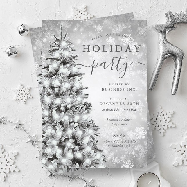 Invitation Festif Arbre de Noël Société Holiday (Festive Silver Christmas Tree Company Holiday Invitation)