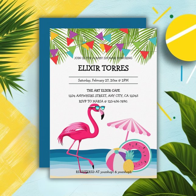 Invitation Festif Beach Flamant rose rose Baby shower (Créateur téléchargé)