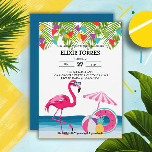 Invitation Festif Beach Flamant rose rose Baby shower