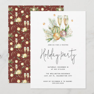 Invitation Festif Couleur rouge d'eau Champagne Noël