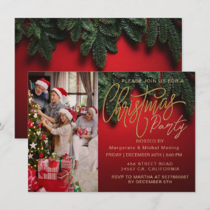 Invitation Festif Elegant Christmas PARTY Photo rouge