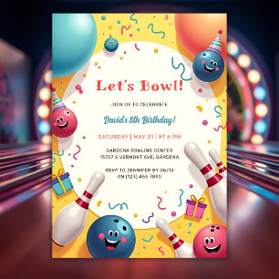 Invitation Festif Enfants Bowling thème Anniversaire fête
