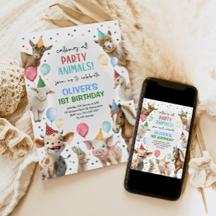 Invitation Festif ferme Barnyard fêtes Animaux garçons Annive