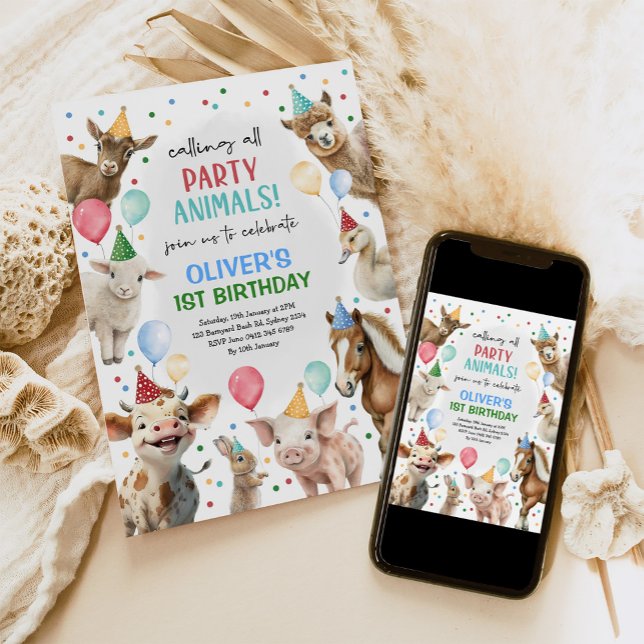 Invitation Festif ferme Barnyard fêtes Animaux garçons Annive (Créateur téléchargé)