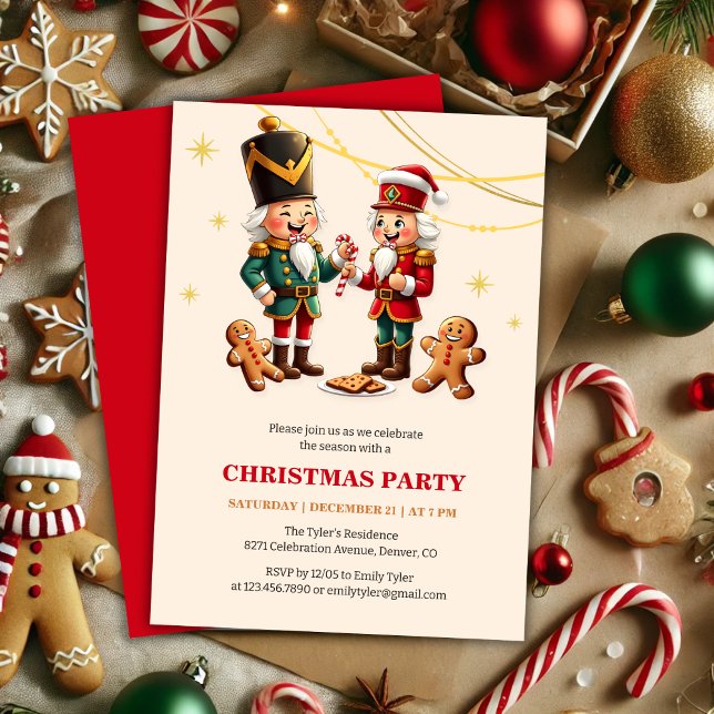 Invitation Festif Gingerbread Noisette fête de Noël (Traditional Festive Gingerbread Nutcracker Christmas Party Invitation)