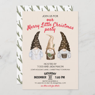 Invitation Festif Gnomes Beige Merry Little Christmas Party