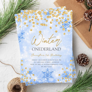 Invitation Festif Gold Blue Winter ONEDERLAND 1er anniversair