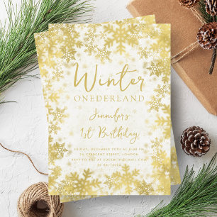 Invitation Festif Gold Winter ONEDERLAND 1er anniversaire