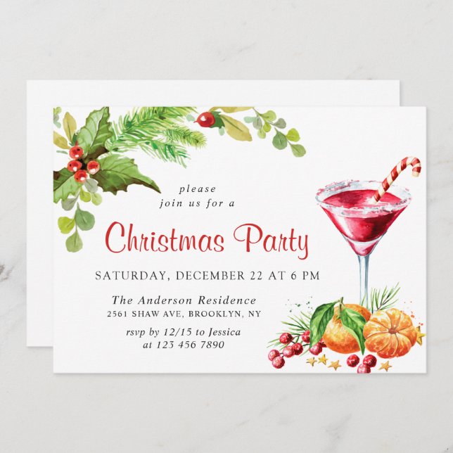 Invitation Festif Holly Berry Wreath Fête de Noël (Devant / Derrière)