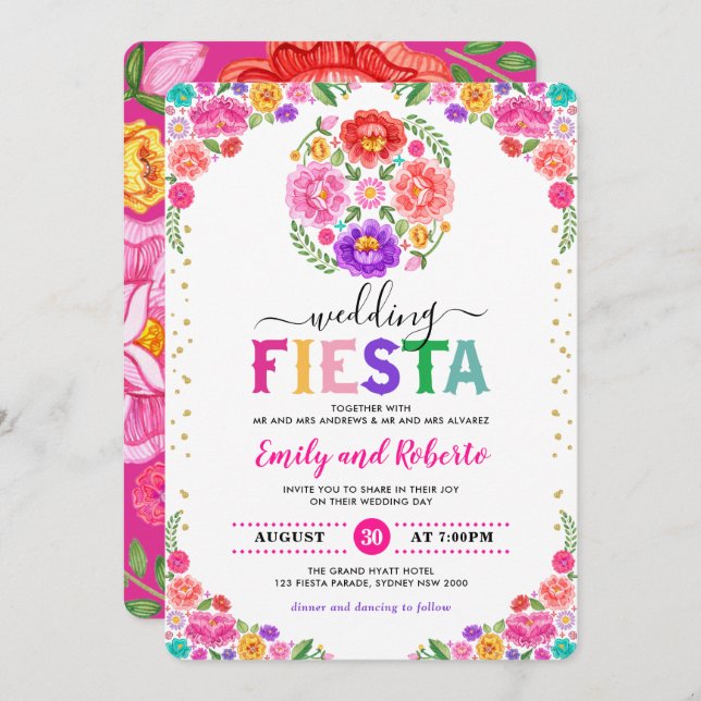 Invitation Festif Mariage Fiesta Mexicaine Floral Pattern (Devant / Derrière)