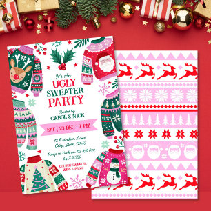Invitation Festif moderne laide Sweater rouge, vert et rose