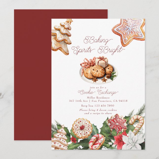 Invitation Festif Noël Aquarelle Échange de cookies (Devant / Derrière)