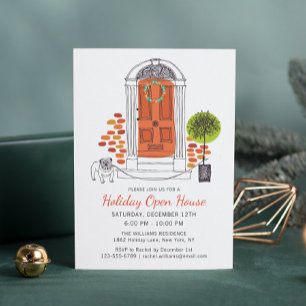Invitation Festif Orange Door Holiday Dog Open House