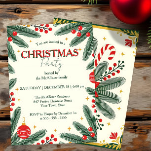 Invitation Festif Pine Branches Red Berries Noël