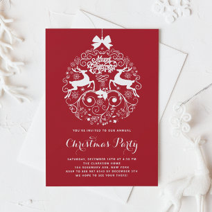 Invitation Festif Reindeer Ornament Red Christmas Party