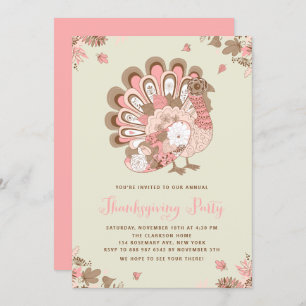 Invitation Festif rose floral Turquie Thanksgiving Party