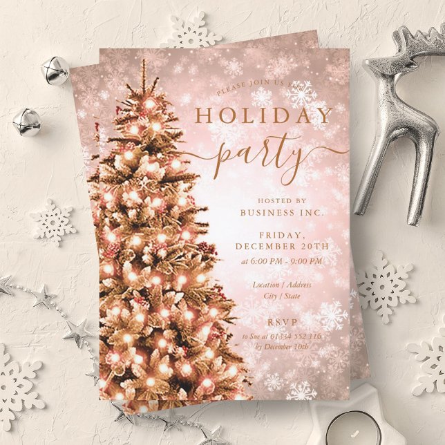 Invitation Festif Rose Gold Christmas Tree Company Holiday (Festive Rose Gold Christmas Tree Company Holiday Invitation)