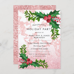 Invitation Festif Rose Gold Marble Parties scintillant Fête