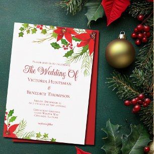 Invitation Festif Rouge Noël Poinsettia Floral Mariage