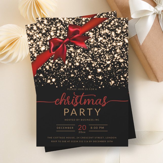 Invitation Festif Rouge or hiver brillant Star Company Xmas (Festive Red Gold Winter Shiny Star Company Xmas Invitation)