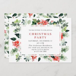 Invitation Festif Rouge Poinsettia Fête de Noël